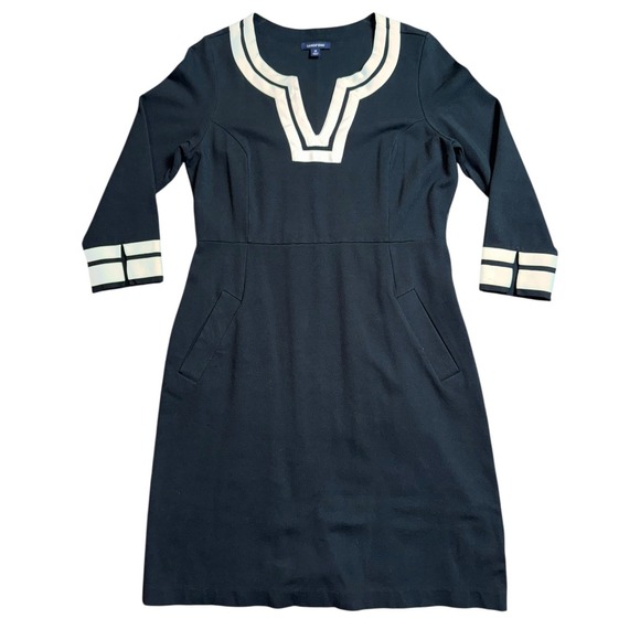 Lands' End Dresses & Skirts - Lands End Womens Black White Contrast Trim V-Neck Shift Dress Size M 10-12‎